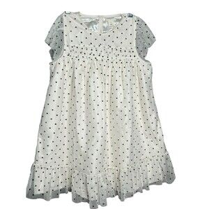 J‎ Crew Crewcuts Polka Dot Tulle Overlay Dress Puff Sleeve White Dot Kids Size 7